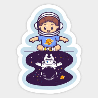 Cute Boy And Astronaut Cartoon Sticker